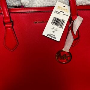 BNWT Bright Red Michael Kors Large Sheila Tote